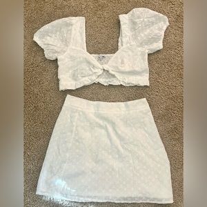 White Eyelet 2 Piece Shirt Skirt Set